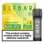 Elf Bar Elfa prefilled pod in Lemon Mint flavor, blending zesty lemon with cool refreshing mint, designed for use with the Elf Bar Elfa device for a crisp and invigorating vaping experience